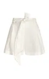 Andres Otalora Encantamiento Natural Belted Linen Shorts In Off-white