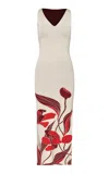 Andres Otalora Encanto Botanico Knit Midi Dress In Red