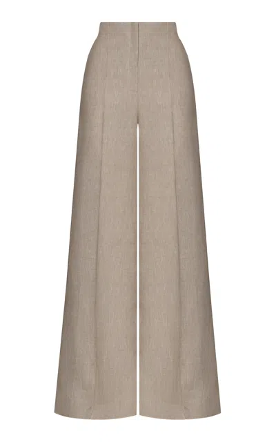 Andres Otalora Encontrarte High-waisted Linen Flare Pants In Tan