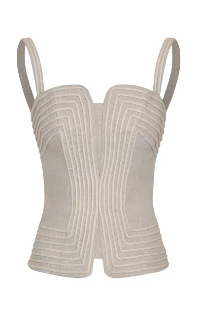 Andres Otalora Encontre Embroidered Linen Top In Brown