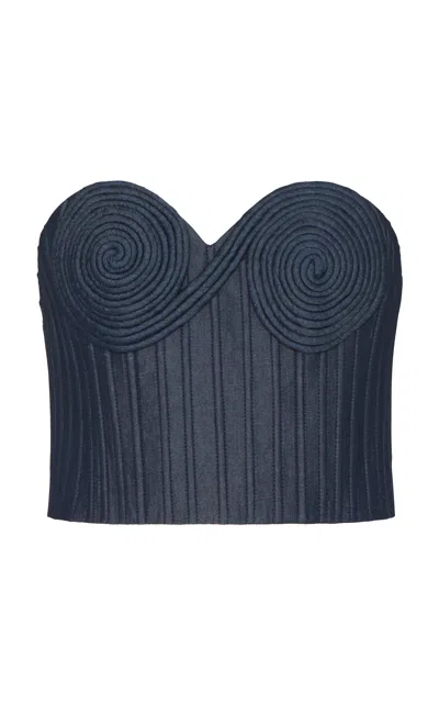 Andres Otalora Encuentrame Sculpted Tencel Bustier Top In Blue