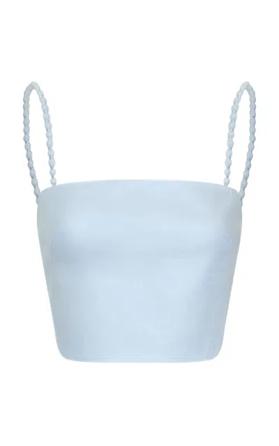 Andres Otalora Entenderemos Linen Cropped Top In Blue