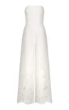 Andres Otalora Escapes Floral Embroidered Linen  Jumpsuit In White