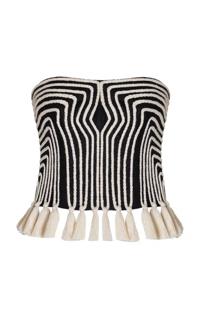 Andres Otalora Escuchas Embroidered Linen Top In Black,white