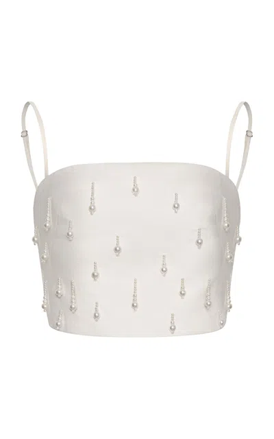 Andres Otalora Eter Embellished Linen Top In White