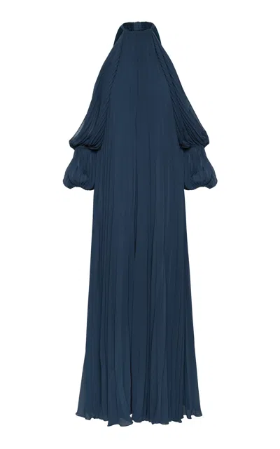 Andres Otalora Eterno Verano Pleated Maxi Dress In Blue