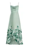 Andres Otalora Exclusive Floreada Tulip-printed Satin Maxi Dress In Green