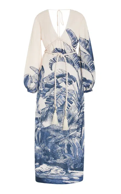 Andres Otalora Exclusive Playa Blanca Braid-detailed Linen Maxi Dress In Blue