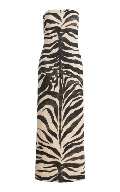 Andres Otalora Exclusive Strapless Linen Midi Column Dress In Multi