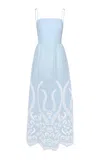 Andres Otalora Exclusive Y Tu Voz Embroidered Linen Maxi Dress In Blue