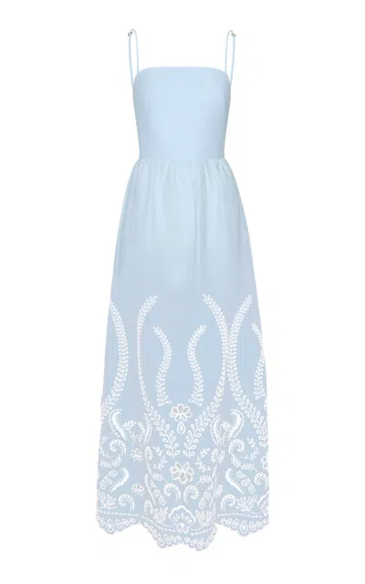 Andres Otalora Exclusive Y Tu Voz Embroidered Linen Maxi Dress In Blue