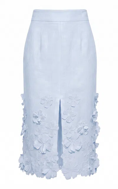 Andres Otalora Fiore Linen Midi Skirt In Blue