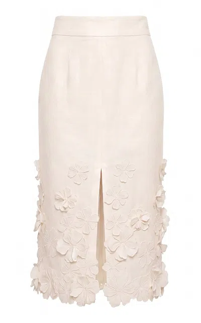 Andres Otalora Fiore Linen Midi Skirt In White