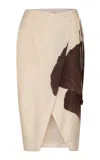 Andres Otalora Flashed Wrapped Linen Midi Skirt In Brown