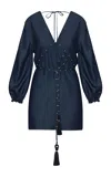 Andres Otalora Flor De Luna Belted Tencel Mini Dress In Dark Wash