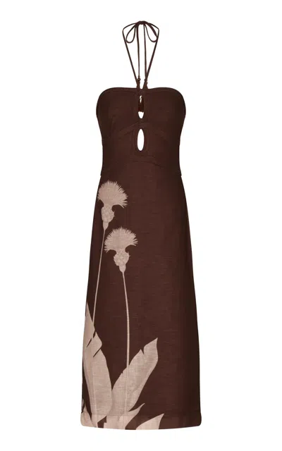 Andres Otalora Flor De Piel Printed Linen Midi Dress