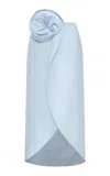 Andres Otalora Florada Floral-embellished Linen Midi Skirt In Blue