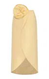 Andres Otalora Florada Floral-embellished Linen Midi Skirt In Yellow