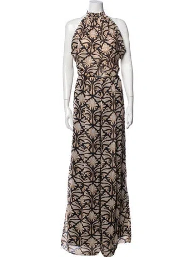 Pre-owned Andres Otalora Floral Print Halterneck Jumpsuit W/ Tags In Brown