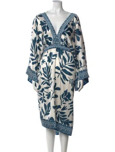 Pre-owned Andres Otalora Floral Print Knee-length Dress In Blue