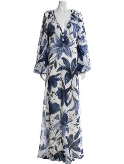 Pre-owned Andres Otalora Floral Print Long Dress In Blue
