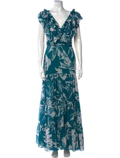 Pre-owned Andres Otalora Floral Print Long Dress In Blue