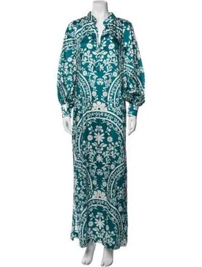 Pre-owned Andres Otalora Floral Print Long Dress In Blue