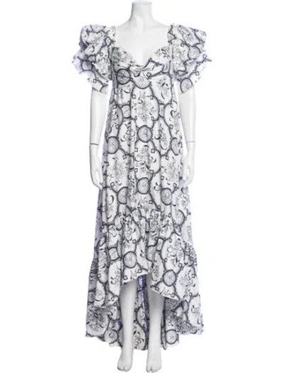 Pre-owned Andres Otalora Floral Print Long Dress In Blue