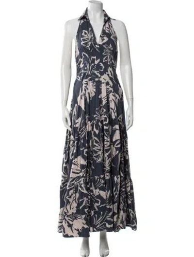 Pre-owned Andres Otalora Floral Print Long Dress In Blue