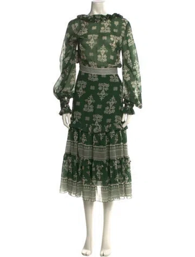 Pre-owned Andres Otalora Floral Print Long Dress In Green