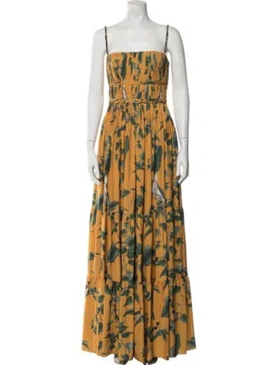 Pre-owned Andres Otalora Floral Print Long Dress In Green/yellow