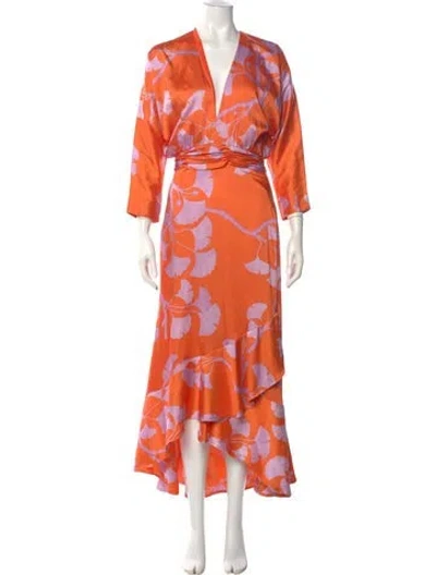 Pre-owned Andres Otalora Floral Print Long Dress In Orange