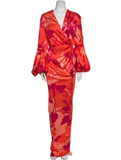 Pre-owned Andres Otalora Floral Print Long Dress In Orange