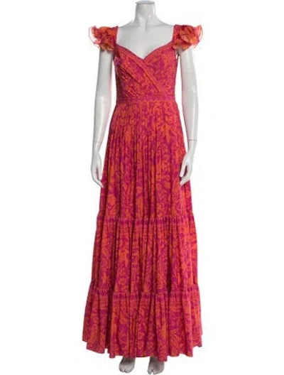 Pre-owned Andres Otalora Floral Print Long Dress In Pink
