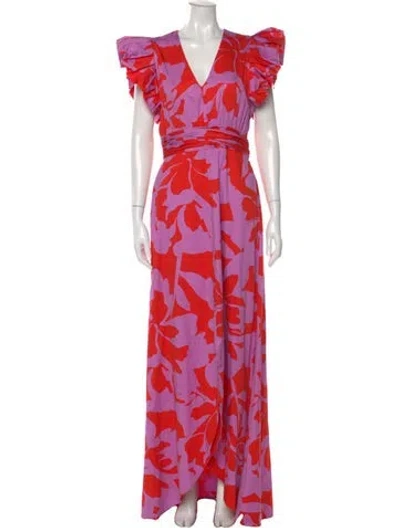 Pre-owned Andres Otalora Floral Print Long Dress In Red