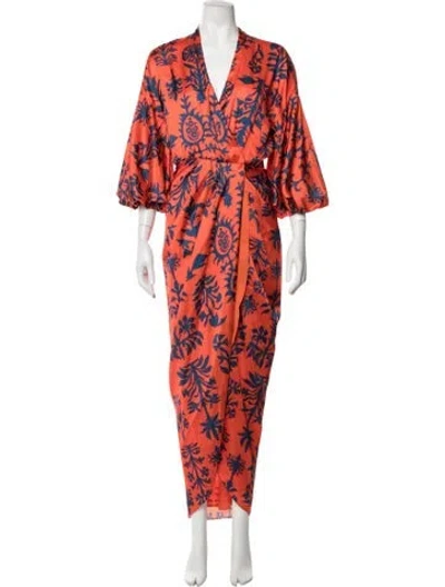 Pre-owned Andres Otalora Floral Print Long Dress W/ Tags In Orange