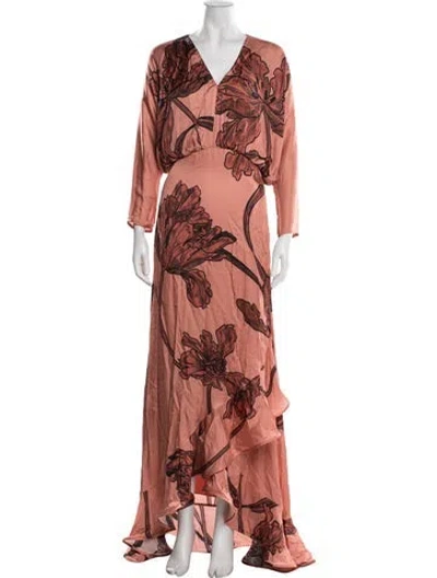 Pre-owned Andres Otalora Floral Print Long Dress W/ Tags In Orange