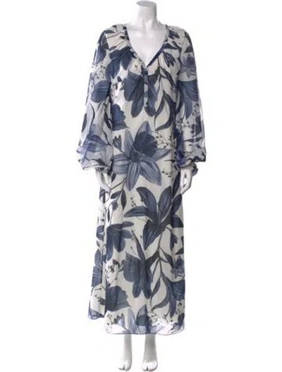 Pre-owned Andres Otalora Floral Print Long Dress In White