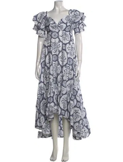 Pre-owned Andres Otalora Floral Print Long Dress In White