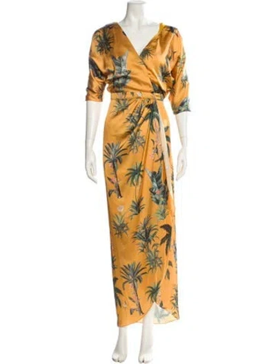 Pre-owned Andres Otalora Floral Print Long Dress In Yellow