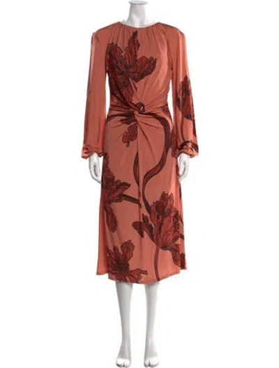Pre-owned Andres Otalora Floral Print Midi Length Dress W/ Tags In Orange