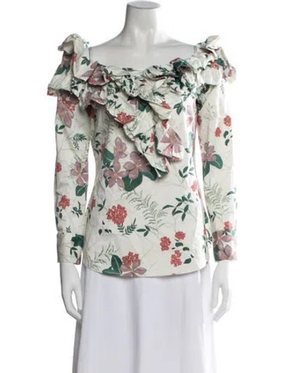 Pre-owned Andres Otalora Floral Print Off-the-shoulder Blouse In Neutral