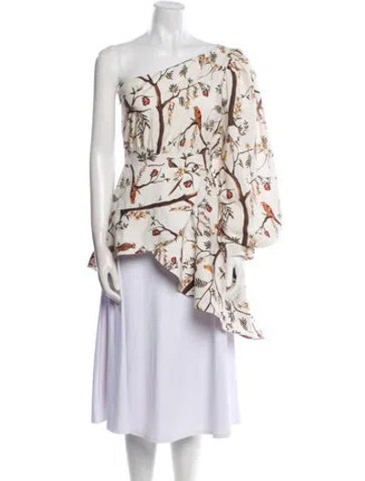 Pre-owned Andres Otalora Floral Print One-shoulder Top In Neutral