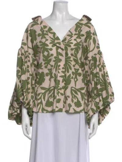 Pre-owned Andres Otalora Floral Print V-neck Blouse In Green