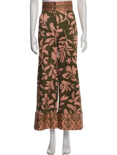 Pre-owned Andres Otalora Floral Print Wide Leg Pants In Green