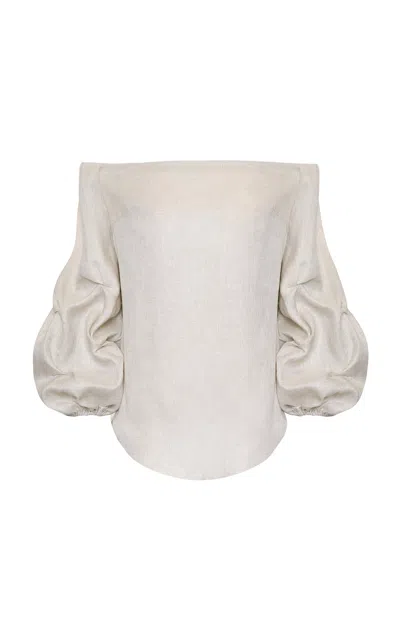 Andres Otalora Forma Serena Off-the-shoulder Linen Blouse In Neutral