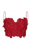 Andres Otalora Gardenia Embellished Linen Crop Top In Red