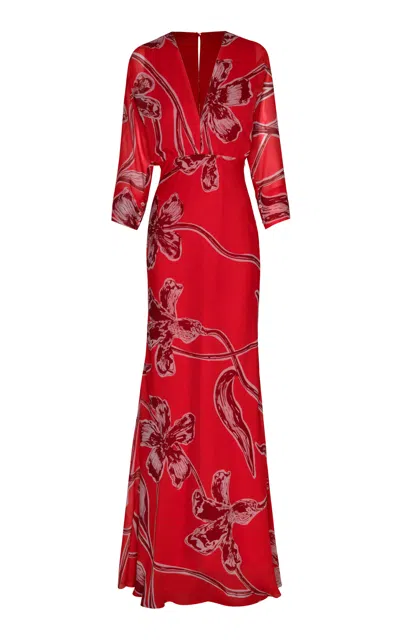 Andres Otalora Gestos Chiffon Maxi Dress In Red