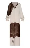 Andres Otalora Gingko Embellished Tunic Maxi Dress In Brown