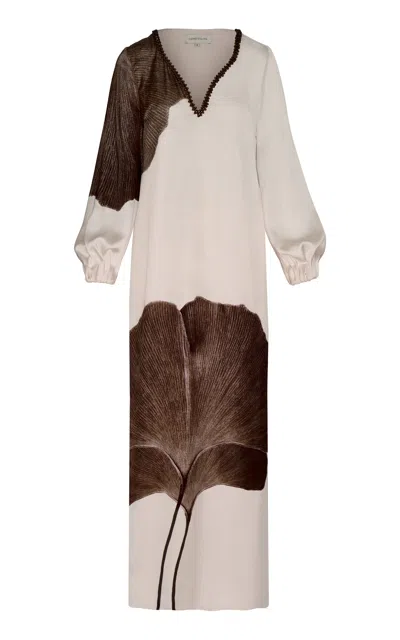 Andres Otalora Gingko Embellished Tunic Maxi Dress In Brown